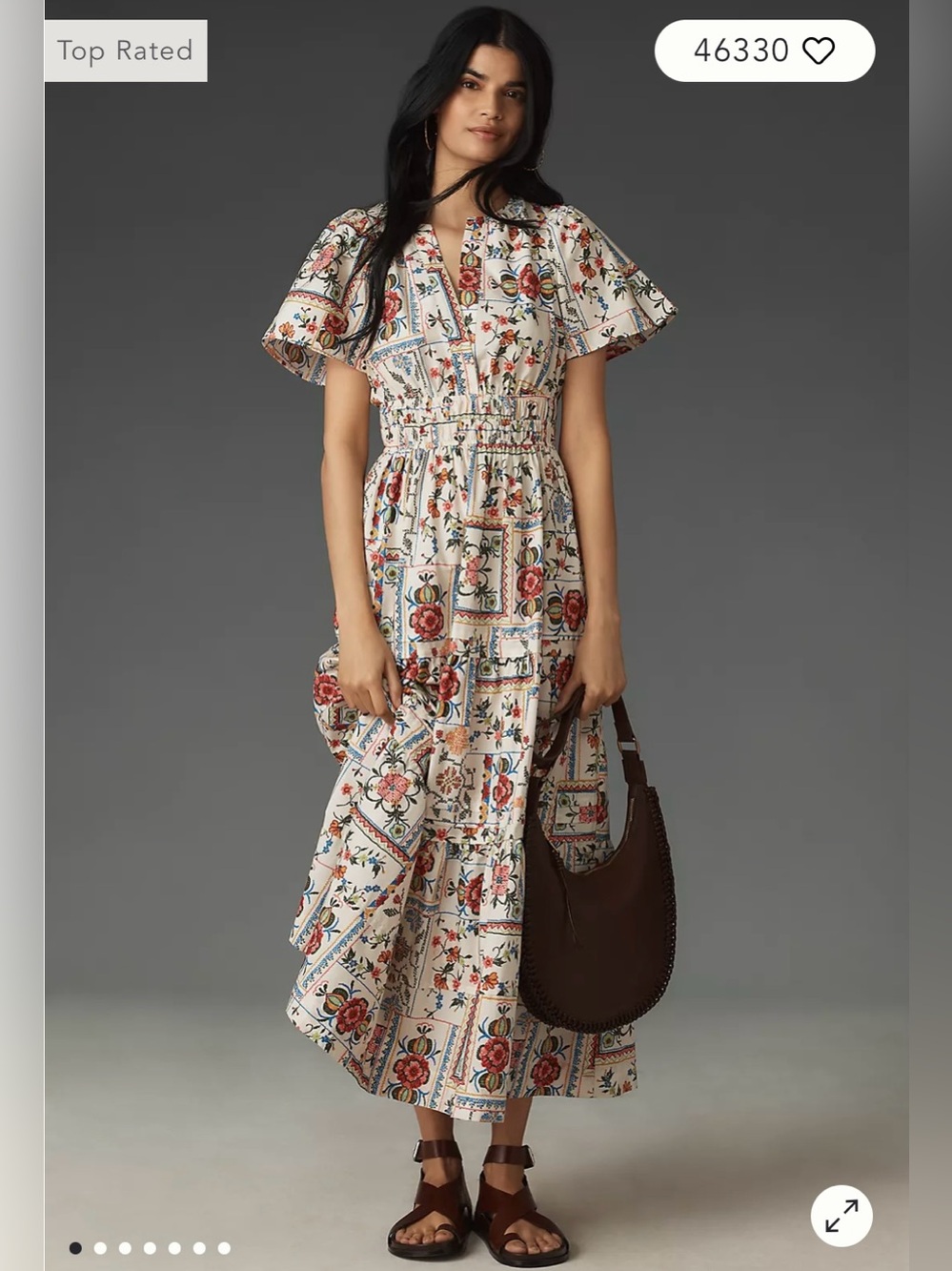 Anthropologie The Somerset Maxi Dress White Floral and Tile Print